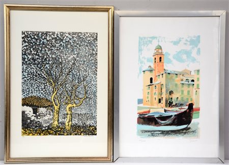 Autori diversi, lotto di due litografie moderne a soggetti diversi. In cornici