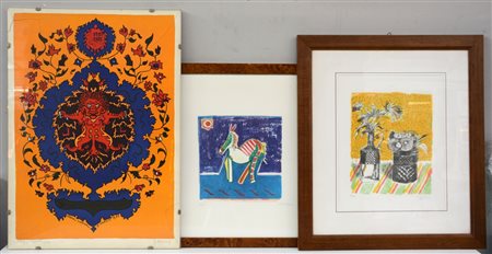 Autori diversi, lotto di tre litografie moderne di soggetti e misure diverse,...