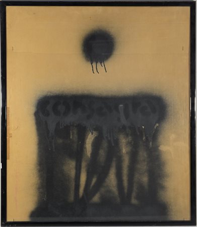 Ignoto "Composizione" spray su cartone (cm 90x78). In cornice (difetti)