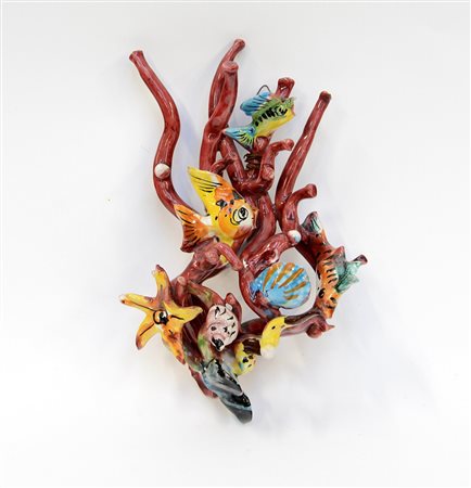 Manifattura italiana 1950 circa. Scultura in ceramica policroma raffigurante...