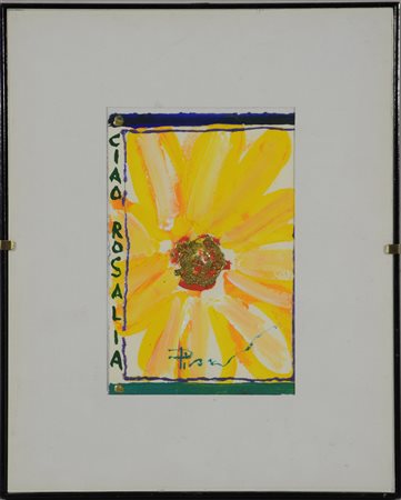 Firma indecifrata "Ciao Rosalia" Tecnica mista su carta (cm 18x13). Firmata...