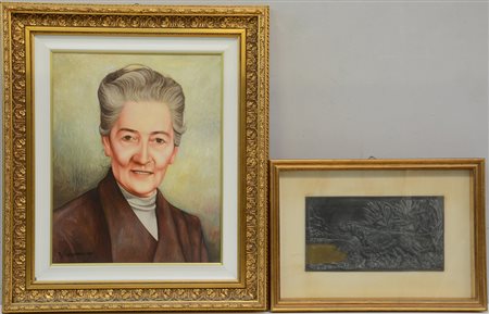 Lotto composto da un rilievo in bronzo raffiguarante cane in punta e un...