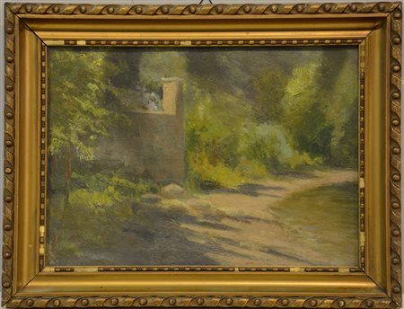 Ignoto "Paesaggio" Olio su tela (cm 22x30). In cornice (difetti)