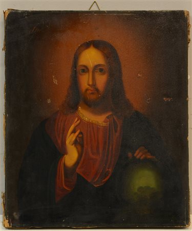 Arte Russa sec. XIX "Cristo benedicente" Olio su tavola (cm 31x27) (difetti)