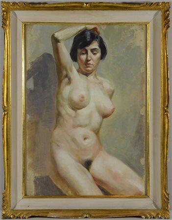 Firma indecifrata "Nudo femminile" olio su tela (cm 52x37) (difetti) in cornice