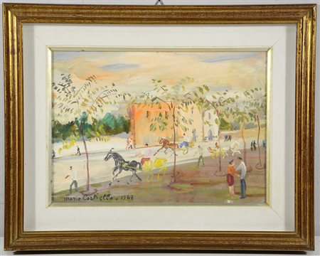 Mario Cortiello. "Paesaggio" olio su masonite (cm 35x25) firmato e datato in...