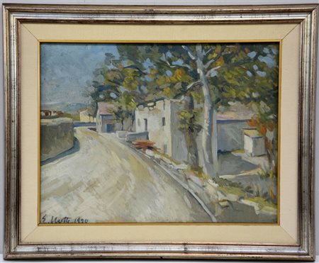 Notte "Scorcio di paese" olio su tela (cm 50x65) firmato e datato in basso a...