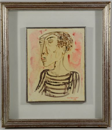 Migneco "Figura" 1969, acquerello su carta intelata (cm 28x22) firmato e...