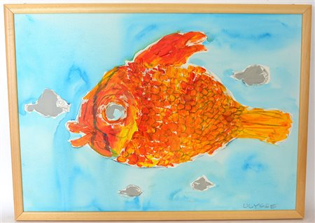 Ulysse "Cernia arancione" tecnica mista su tela (cm 50x70) firmato in basso,...