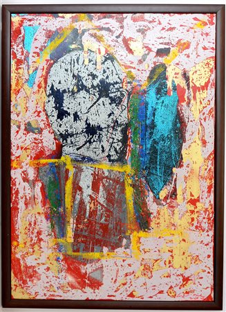 Firma indecifrata "Composizione astratta" tecnica mista su tela (cm 70x50)...