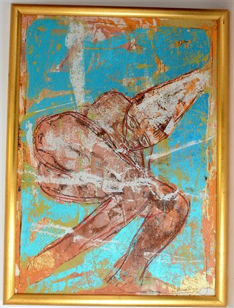 Firma indecifrata "Composizione astratta" tecnica mista su tela (cm 70x50),...