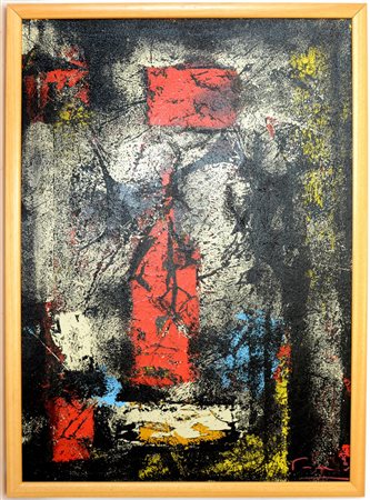 Firma indecifrata "Composizione astratta" tecnica mista su tela (cm 70x50),...