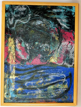 Firma indecifrata "Composizione astratta" tecnica mista su tela (cm 70x50),...