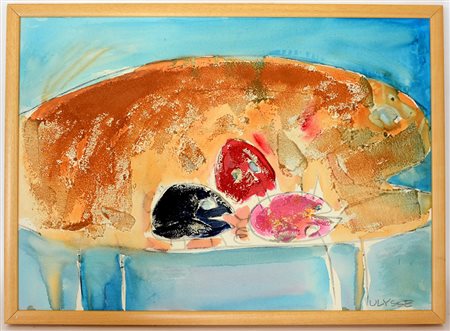 Ulysse "Parto trigemino" tecnica mista su tela (cm 50x70) firmato in basso,...