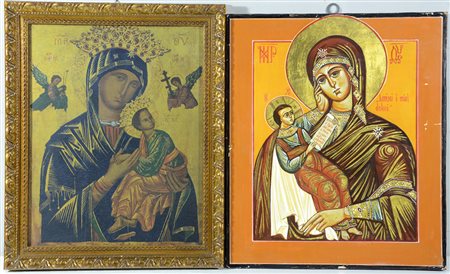 Lotto composto da un'icona dipinta e da una riproduzione, misure diverse. In...