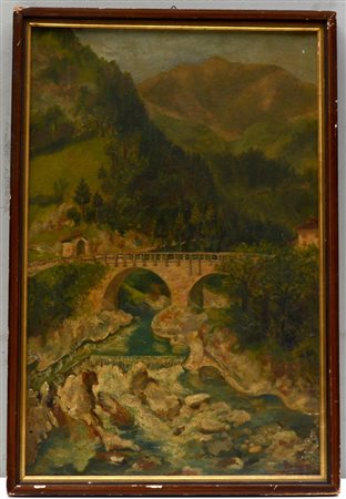 Mariuccia "Scorcio Montano" Olio su tela (cm 60x40) firmato in basso a...