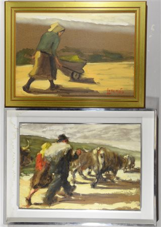 Lorenzo "Figure" lotto composto da due dipinti su masonite, misure diverse,...