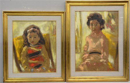 Lorenzo "Ritratti" lotto composto da due dipinti su masonite, misure diverse,...