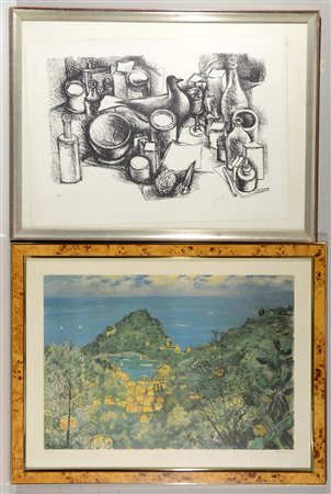 Lotto composto da una litografia di Guttuso prova d'artista e da una...
