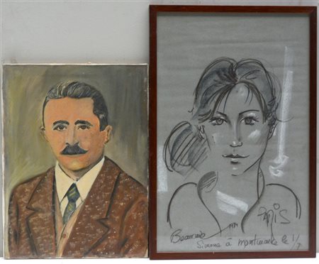 AA.VV. "Ritratti" lotto composto da due dipinti di tecniche e misure diverse....