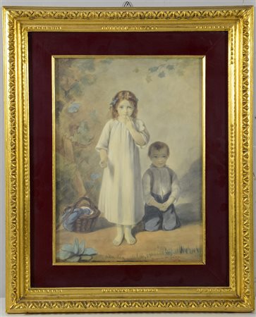 Ignoto "Ritratti di fanciulli" dipinto a tecnica mista (cm 31x22) iscritto...