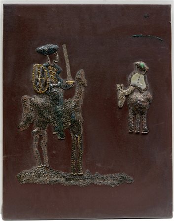 Ignoto "Don Chisciotte e Sancho Panza" composizione polimaterica su skai (cm...