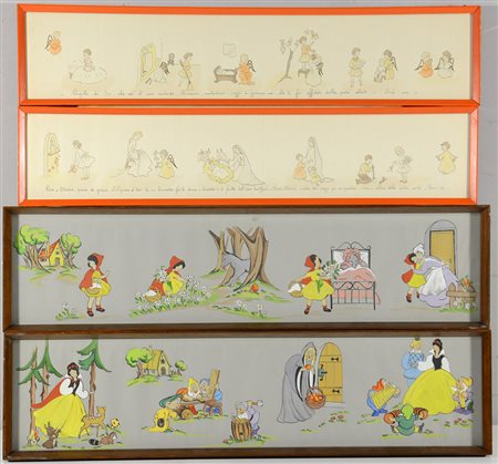 Lotto composto da due tecniche miste e due stampe di soggetti e misure...