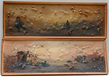 De Giorgi "Composizioni" Lotto composto da due dipinti a tecnica mista su...