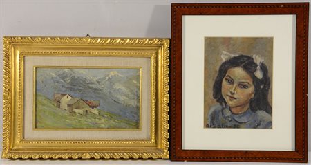 AA. VV. "Paesaggio" e "Ritratto di ragazza" lotto composto da due dipinti di...