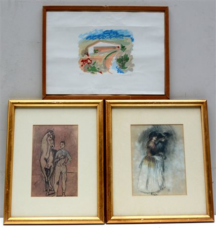 Lotto composto da due stampe e da una litografia, misure diverse. In cornici...