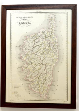 Stampa raffigurante carta dei territori Corsi (cm 57x40). In cornice (lievi...