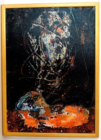 Firma indecifrata "Composizione astratta" tecnica mista su tela (cm 70x50)...