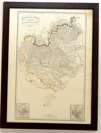 Stampa raffigurante carta dei territori di Verona e Vicenza (cm 55x40). In...