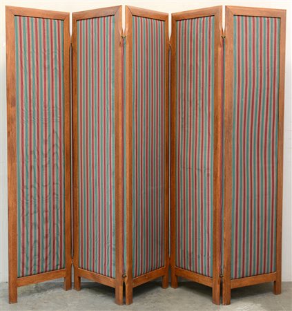 Paravento a cinque ante parzialmente rivestito in tessuto (h cm 173,5) (lievi...