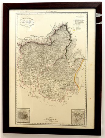 Stampa raffigurante carta dei territori di Brescia e Bergamo (cm 55x40). In...