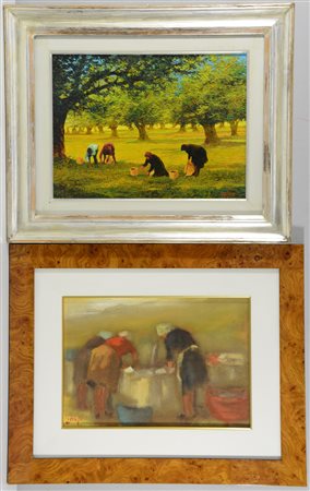 Fabbro, Lorenzo "Figure" lotto composto da due dipinti di tecniche e misure...