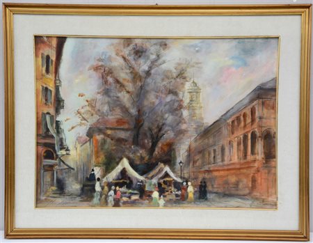 Firma indecifrata "Scorcio di citt‡" tecnica mista su tela (cm 50x70) firmato...