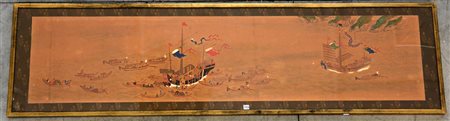 Cina, sec. XX "Scena di barca in processione" inchiostro e colore su carta,...