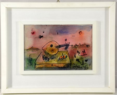 Firma indecifrata "Natura morta" dipinto a tecnica mista (cm 18x27) firmato...