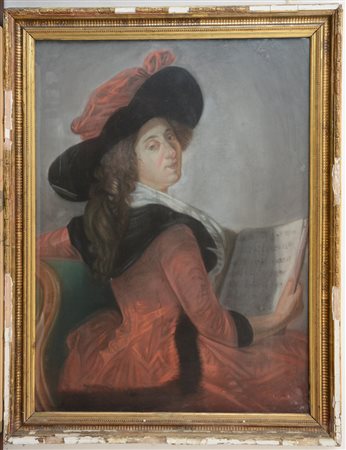 Scuola della fine del sec. XVIII "Ritratto di signora con spartito musicale"...