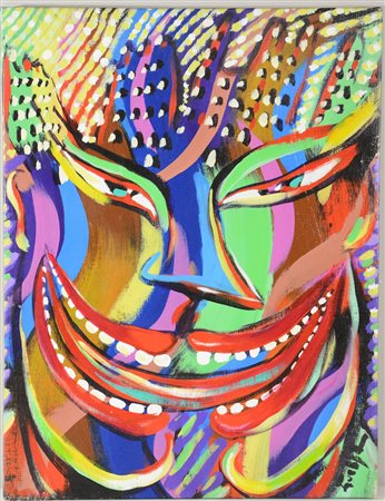 Firma indecifrata "Maschera" 1992, olio su tela (cm 60x46) firmato in basso a...