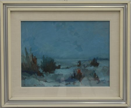 Firma indecifrata, "Nel fiume Taro...", 1972. Olio su tela (cm 29x40).Firmato...