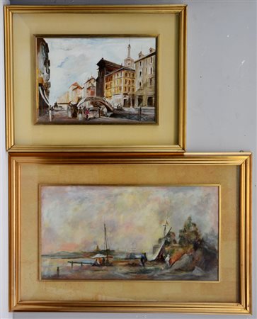 Torres "Santa Maria al Naviglio" e "Marina", lotto composto da due dipinti ad...