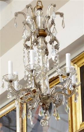 Lampadario in vetro a sei luci con pendagli (d cm 50) (difetti)