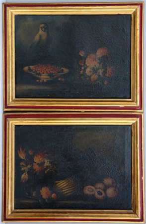 Maestro del secolo XVIII "Natura morta con pappagallo" "Natura morta con...