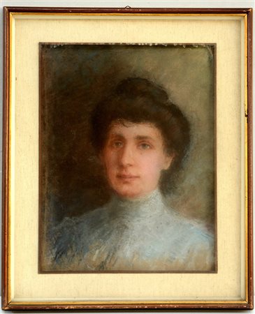 Ignoto "Volto femminile" pastelli colorati su carta (cm 46x37) In cornice