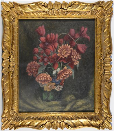 Giuseppe Fiammingo "Vaso di fiori", olio su compensato (cm 59x50) firmato e...