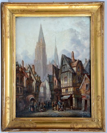 Henry Schafer Secolo XIX "Caudebec - France" olio su tela (cm 41x30) firmato...