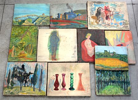 Cartone contenente numerosi dipinti di diverso soggetto