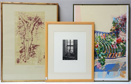 Lotto composto da tre litografie di autori diversi. In cornici